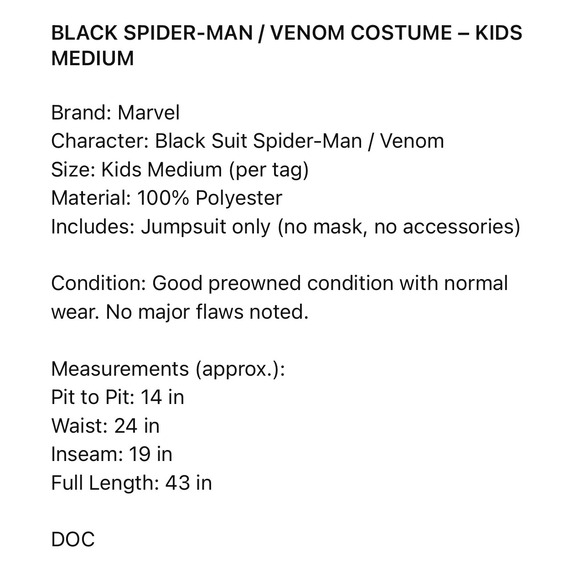 Boys Spider-Man & Venom Costume Set Marvel Jumpsuits Halloween Size M - Picture 3 of 16